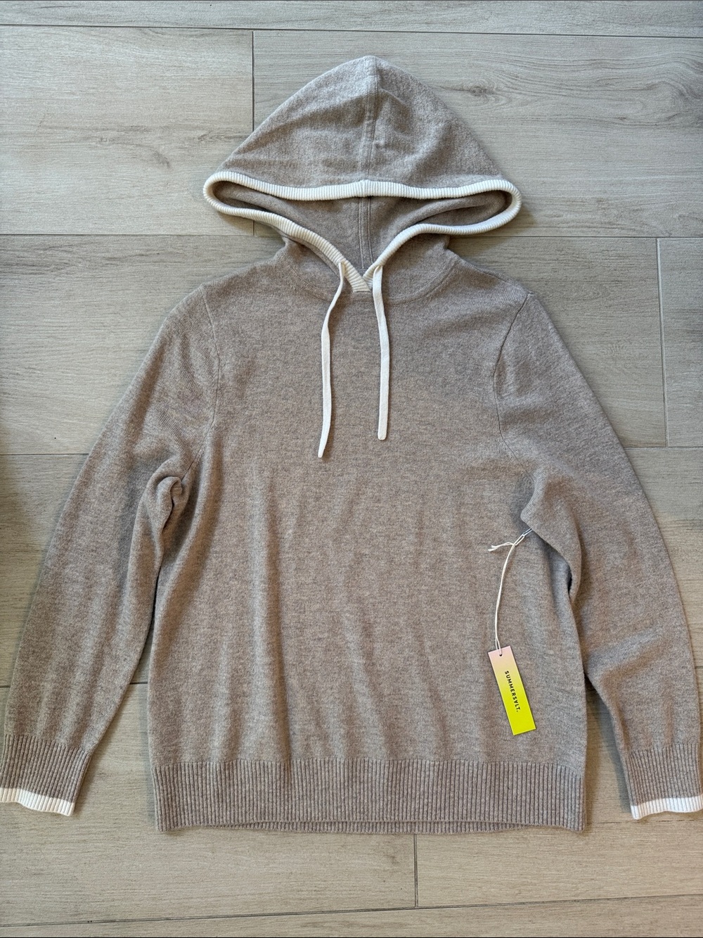 SUMMERSALT Women's Crewneck Hoodie Sweater in Taupe with White Trim